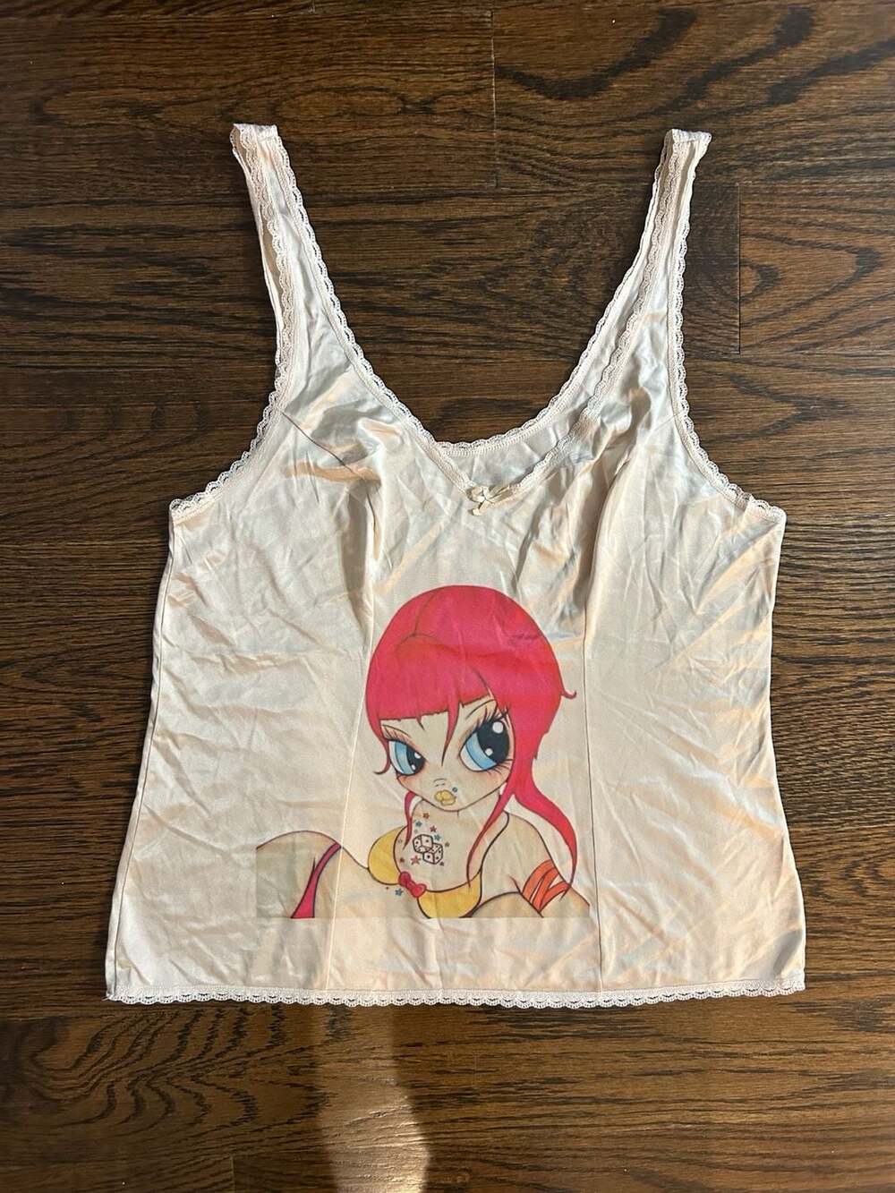 Vanity Fair Tank Top Size 34/40 Pink Graphic Lace Trim